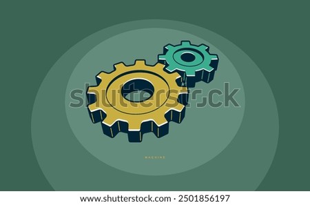 Engineering machine concept poster, gears and cogs vector icon style poster, effective automation.