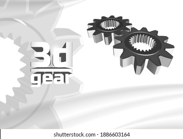 Engineering magazine cover template. 3d two gears in perspective on a white wavy background with clipping mask. EPS10