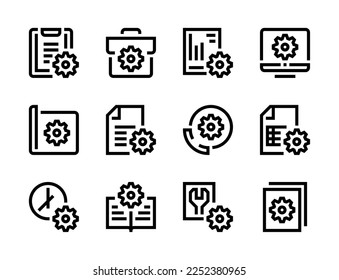 Engineering and Maintenance line vector icons. Settings and Technical preferences editable stroke outline icon set.