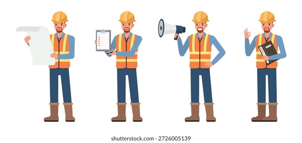Engineering man character vector illustration design set. - Powered by Shutterstock - Get 15% off with code: PIKWIZARD15