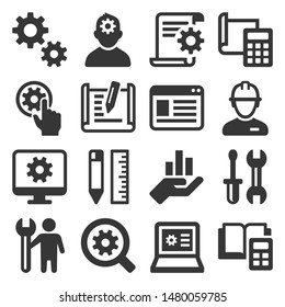 Engineering and Manufacture Icons Set on White Background. Vector