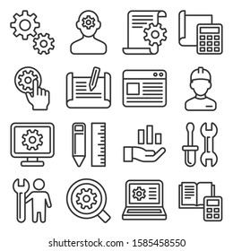 Engineering and Manufacture Icons Set on White Background. Line Style Vector