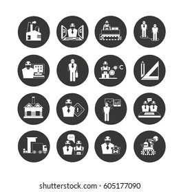 engineering and manufacturing icon set in circle buttons