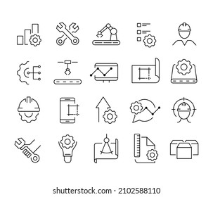 engineering and manufacturing icon set for design and editing