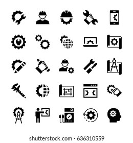 Engineering And Manufacturing Icon Set In Flat Style. Vector Symbols.