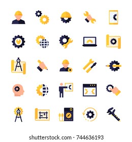 Engineering and manufacturing icon set in flat style. Vector symbols.