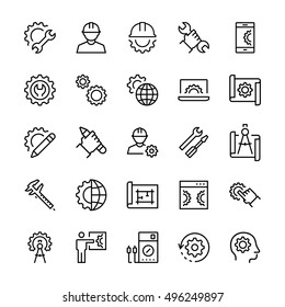 Engineering And Manufacturing Icon Set In Thin Line Style. Vector Symbols.