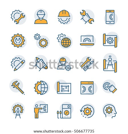 Engineering and manufacturing icon set in thin line style. Vector symbols.