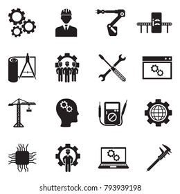 Engineering And Manufacturing Icons. Black Flat Design. Vector Illustration. 