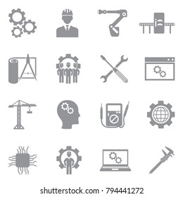 Ingeniería Y Fabricación De Iconos. Diseño plano gris. Ilustración vectorial. 