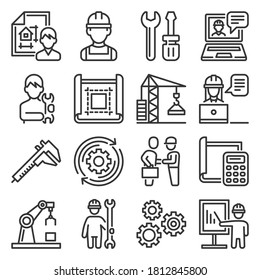 Engineering and Manufacturing Icons Set on White Background. Vector