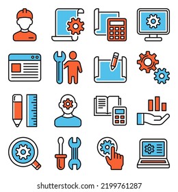 Engineering and Manufacturing Icons Set on White Background. Vector illustration