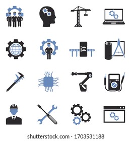 Engineering And Manufacturing Icons. Two Tone Flat Design. Vector Illustration.