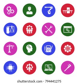 Engineering And Manufacturing Icons. White Flat Design In Circle. Vector Illustration. 