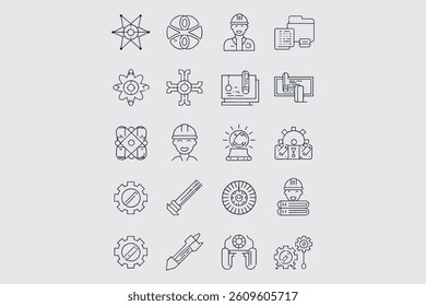 Engineering And Manufacturing Process Icons Black Line Style Isolated