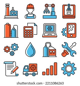 Engineering and Manufacturing Set on White Background. Vector