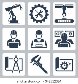 Engineering and manufacturing vector icon set