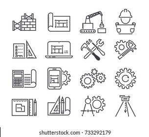 Engineering And Manufacturing Vector Icon Set In Thin Line Style