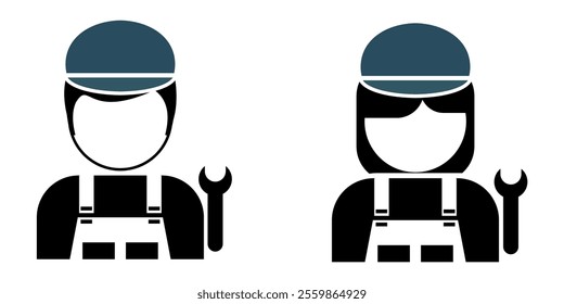 engineering or mechanic icon profile in two gender for job profession vector