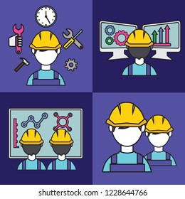 Engineering, mechanic and support vector set, flat outlined design