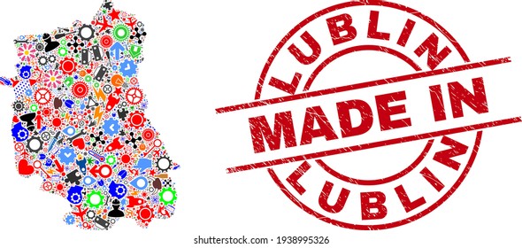 Engineering Mosaic Lublin Voivodeship Map and Made in Grunge Rubber Stamp