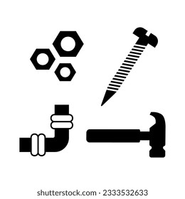 conjunto de vectores de icono de tornillo de tubo de uñas de ingeniería en fondo blanco aislado