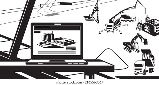 Engineering of new industrial building – vector illustration