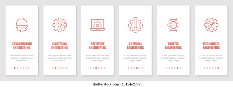 Engineering onboarding screens design. Template for mobile apps and website. Vector illustration.