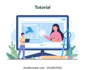 Engineering-Online-Service oder Plattform. Technologie und Wissenschaft. Professioneller Einsatz für das Design von Maschinen und Strukturen. Online-Tutorial. Flache Vektorgrafik