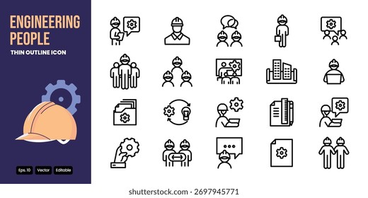 Diseño de Vector de conjunto de iconos de contorno delgado de personas de ingeniería bueno para el Web y el App móvil