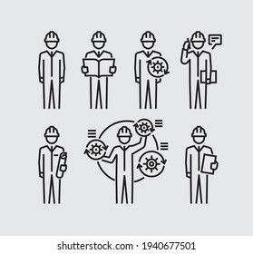 Engineering People Vector Line Icons Set