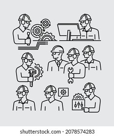 Engineering People Vector Line Icons Set	
