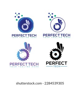 Engineering And Perfect Tech Logo Vector Illustration, Colourful 4 Sample of Tech Icon And Logo.