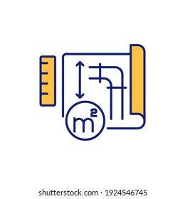 Engineering plan RGB color icon. Architectural blueprint. Planning coastline construction. Building project. Industrial infrastructure. Civil engineering. Isolated vector illustration
