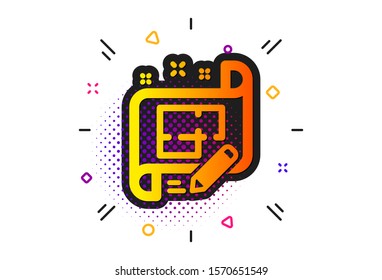 Engineering plan sign. Halftone circles pattern. Architect icon. Edit project document. Classic flat architect plan icon. Vector