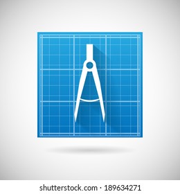 Engineering Planning Symbol Blueprint And Compass Divider Icon Design Template Vector Illustration