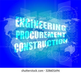 engineering procurement construction word on business digital touch screen vector illustration