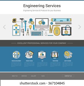 Engineering professional services web template, project, measuring and prototyping concept