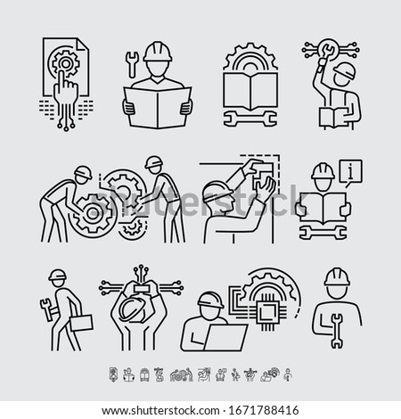 Engineering Professional Worker People Vector Line Icons Set