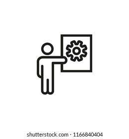 Engineering project presentation line icon. Development, business strategy, productivity. Engineering concept. Vector illustration can be used for topics like business, management, production
