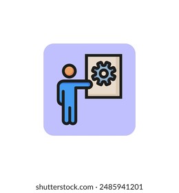 Engineering project presentation line icon. Development, business strategy, productivity. Engineering concept. Vector illustration can be used for topics like business, management, production