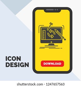 engineering, project, tools, workshop, processing Glyph Icon in Mobile for Download Page. Yellow Background