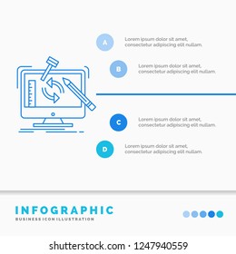 engineering, project, tools, workshop, processing Infographics Template for Website and Presentation. Line Blue icon infographic style vector illustration