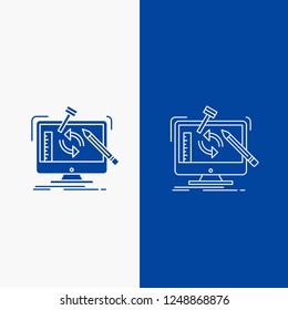 engineering, project, tools, workshop, processing Line and Glyph web Button in Blue color Vertical Banner for UI and UX, website or mobile application