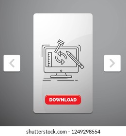 engineering, project, tools, workshop, processing Line Icon in Carousal Pagination Slider Design & Red Download Button