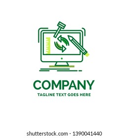 engineering, project, tools, workshop, processing Flat Business Logo template. Creative Green Brand Name Design.