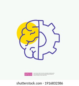 engineering related doodle with brain and gear symbol. artificial intelligence AI concept for inspiration, development, brainstorming sign. fill color line vector illustration