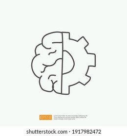 engineering related doodle with brain and gear symbol. artificial intelligence AI concept for inspiration, development, brainstorming sign. stroke line vector illustration