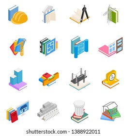 Engineering research icons set. Isometric set of 16 engineering research vector icons for web isolated on white background