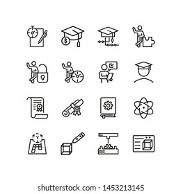 Engineering School Line Icon Set. Gear, Graduation Hat, Diploma, Mechanism. Engineering Concept. Can Be Used For Topics Like Education, College, Technical Occupation